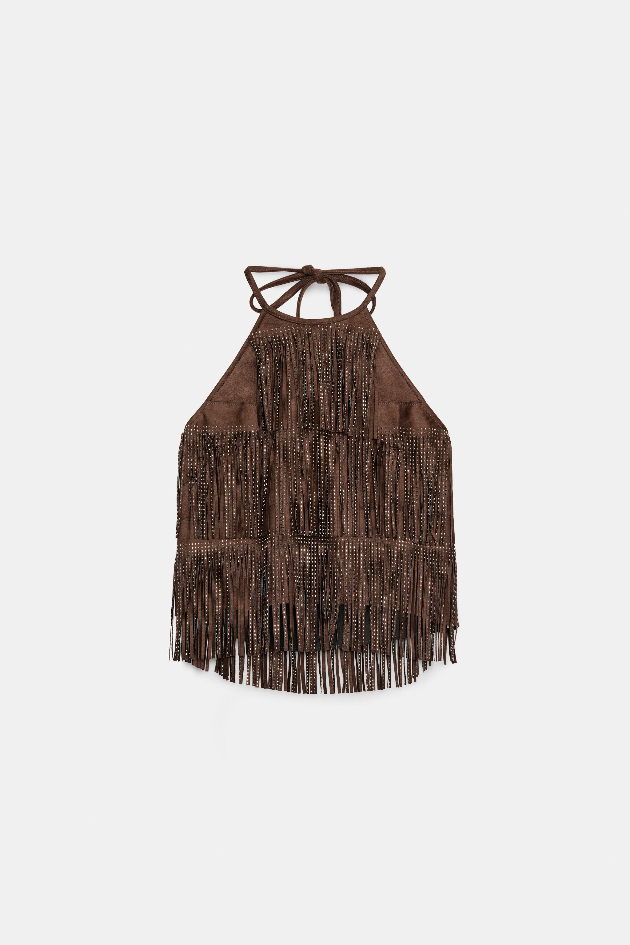 SHIMMER FAUX SUEDE FRINGE TOP
